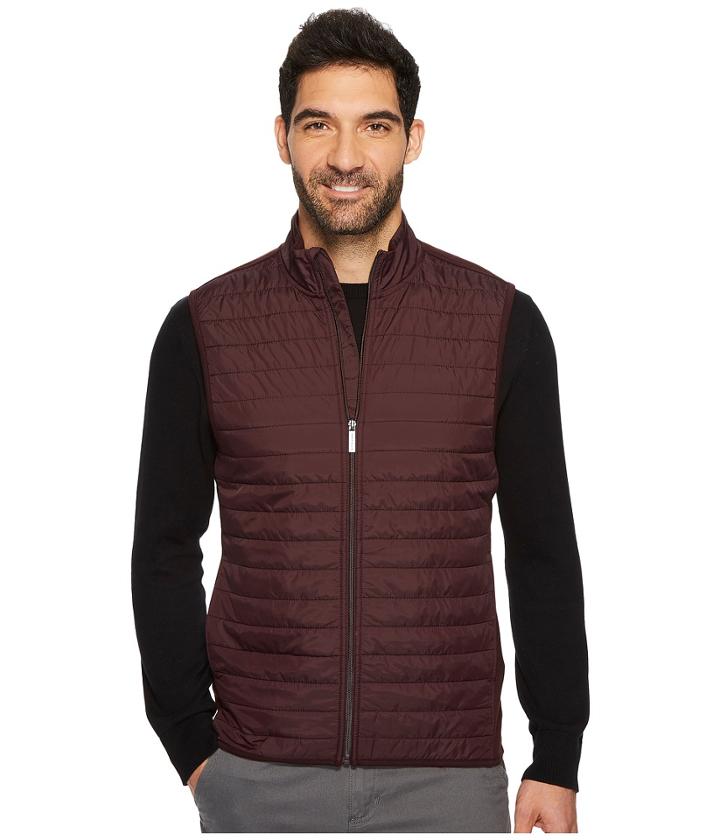 Perry Ellis Quilted Mix Media Full Zip Vest (port) Men's Vest