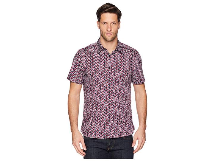 Perry Ellis Short Sleeve Floral Print Shirt (ink) Men's Clothing