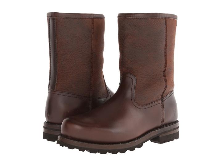 Frye Warren Pull On (dark Brown Smooth Full Grain/shearling) Cowboy Boots