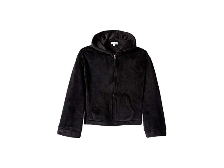 Splendid Littles Super Soft Velour Hoodie Jacket (big Kids) (black) Girl's Coat