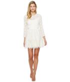 Adelyn Rae Suzanne Woven Lace Long Sleeve Fit And Flare (white) Women's Dress