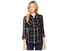 Lucky Brand Boyfriend Plaid Shirt (black Multi) Women's Clothing