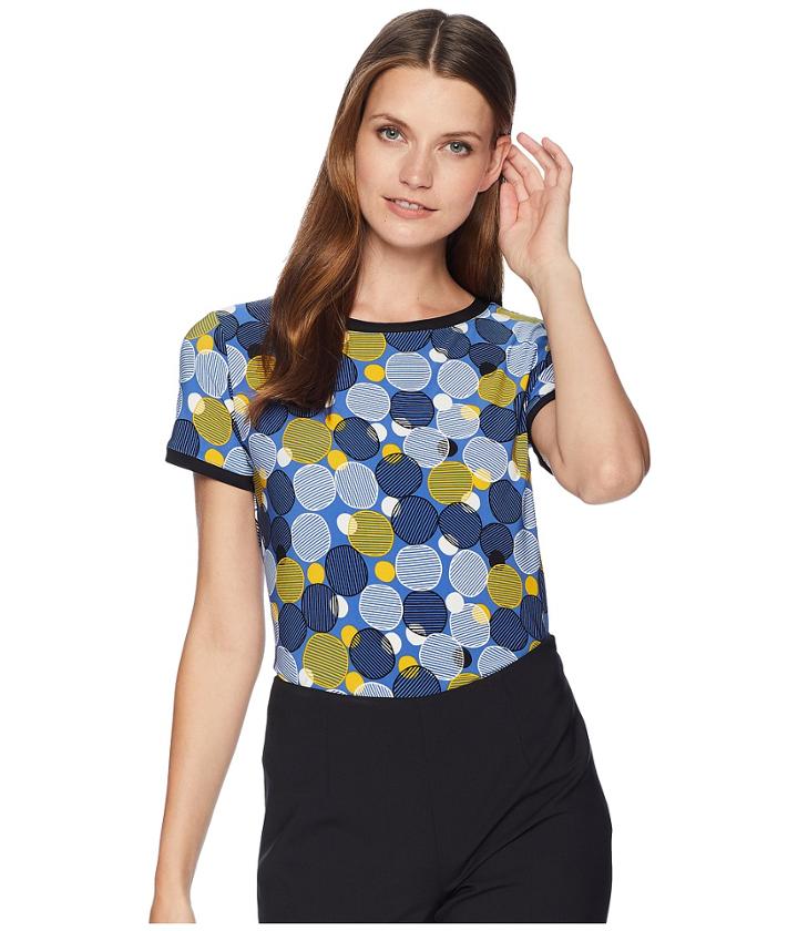Anne Klein Malibu Bluffs Button Back Tee (cezanne Blue/yellow Combo) Women's T Shirt
