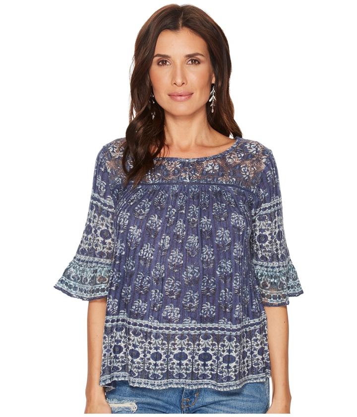 Lucky Brand Blue And White Top (blue Multi) Women's Clothing
