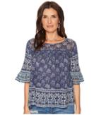 Lucky Brand Blue And White Top (blue Multi) Women's Clothing