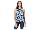 Tommy Hilfiger Printed Knot Neck Knit Top (blueberry Multi) Women's Clothing
