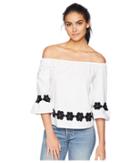 Romeo & Juliet Couture Floral Embroidery Detail Top (white/black) Women's Blouse