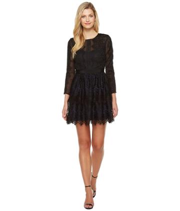 Adelyn Rae Suzanne Woven Lace Long Sleeve Fit And Flare (black) Women's Dress