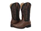 Roper Kids Jed (big Kid) (brown Faux Ostrich Vamp Black Shaft) Cowboy Boots