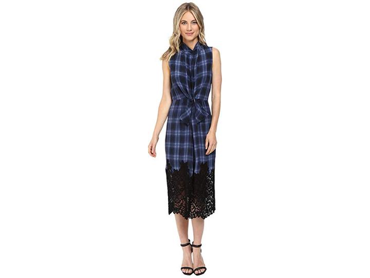 Rebecca Taylor Plaid Dress With Lace (violet Stone Combo) Women's Dress