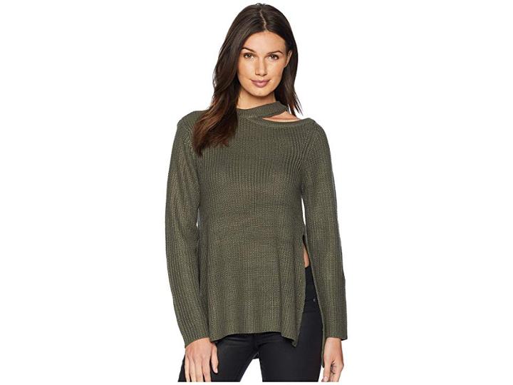 Jack By Bb Dakota Dusk Til Dawn Shoulder Cut Out Sweater (light Olive) Women's Sweater