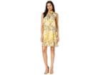 London Times A-line Tie Neck Sheer Dress (yellow) Women's Dress