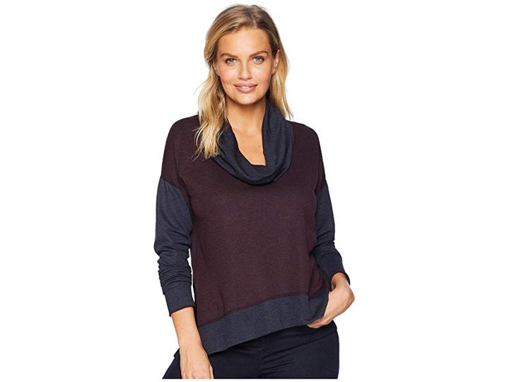 Three Dots High-low Funnel Neck Top (aubergine/night Iris) Women's Long Sleeve Pullover