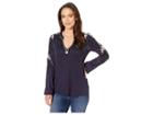 Lucky Brand Embroidered Sleeve Top (navy) Women's Clothing