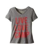 The Original Retro Brand Kids Live Love Camp Short Sleeve Tri-blend V-neck (big Kids) (streaky Grey) Girl's Clothing