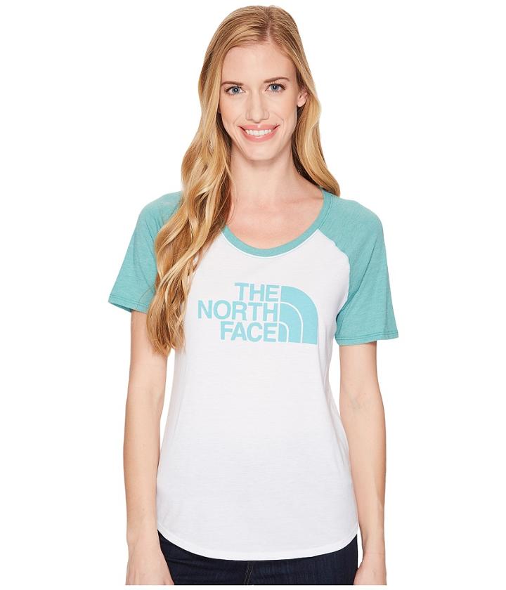 The North Face Short Sleeve 1/2 Dome Graphic Tri-blend Baseball Tee (tnf White Heather/bristol Blue) Women's T Shirt