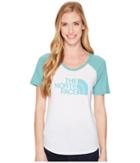 The North Face Short Sleeve 1/2 Dome Graphic Tri-blend Baseball Tee (tnf White Heather/bristol Blue) Women's T Shirt
