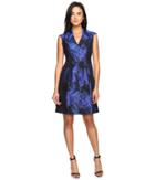 Maggy London Shadow Abstract Deep V-neck Fit And Flare (blue/black) Women's Dress