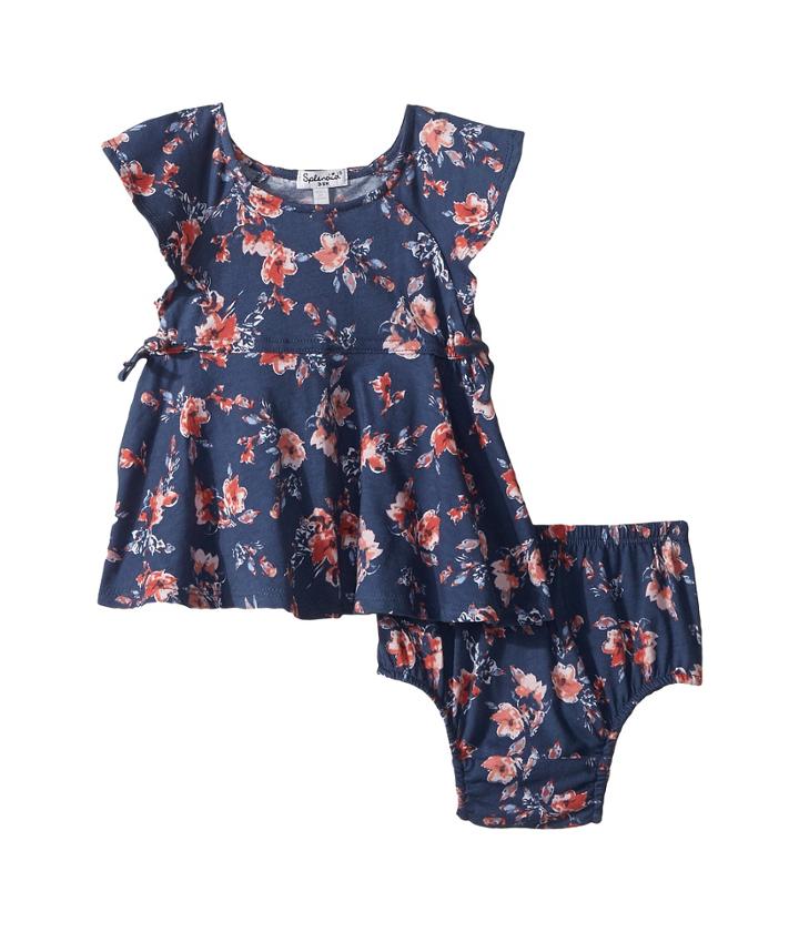 Splendid Littles Floral Print Ruffle Dress (infant) (indigo Fade) Girl's Dress