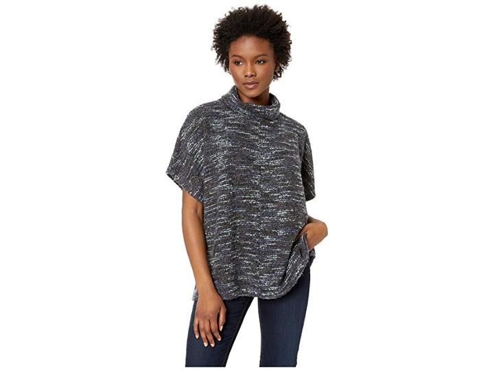 Mod-o-doc Boucle Slouchy Funnel Neck Short Sleeve Pullover (navy) Women's Clothing