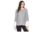 Eci Long Flounced Sleeve Button Down Shirt (black/white) Women's Long Sleeve Button Up