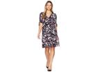 Donna Morgan Short Gathered Sleeve Wrap Dress (black/lilac Multi) Women's Dress