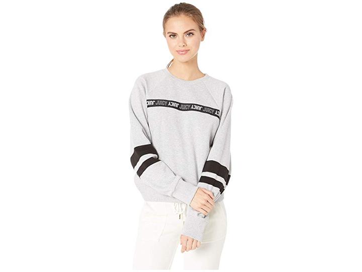 Juicy Couture Juicy Repeat Stripe Logo Pullover (heather Cozy) Women's Clothing