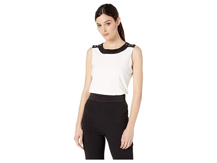 Tommy Hilfiger Contrast Neck Knit Top (ivory/black) Women's Clothing