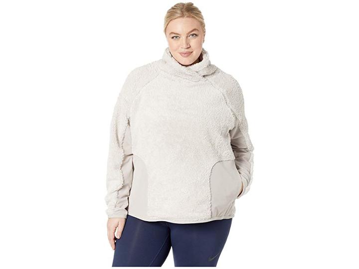 Nike Long Sleeve Pullover Sherpa Top (size 1x-3x) (desert Sand/white) Women's Workout