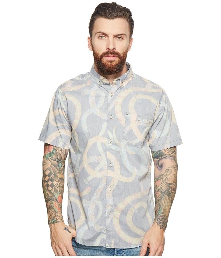 Vissla Da Bush Short Sleeve Printed Woven Top (phantom) Men's Clothing