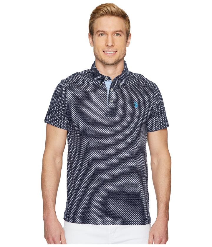 U.s. Polo Assn. Short Sleeve Slim Fit Jacquard Jersey Polo Shirt (classic Navy) Men's Clothing
