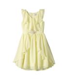 Us Angels Ruffle Front Chiffon Dress W/ Brooch (big Kids) (yellow) Girl's Dress