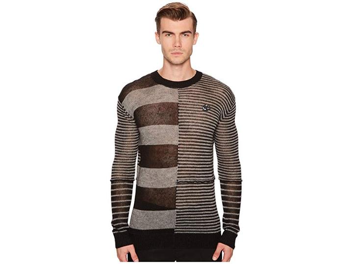 Mcq Patched Stripe Crew Sweater (darkest Black/grey) Men's Sweater