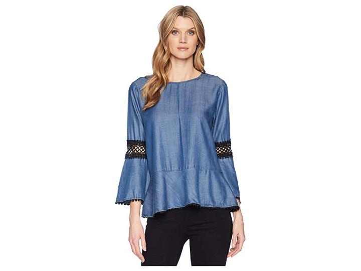 B Collection By Bobeau Aine Tencel Blouse (medium Wash Blue) Women's Blouse