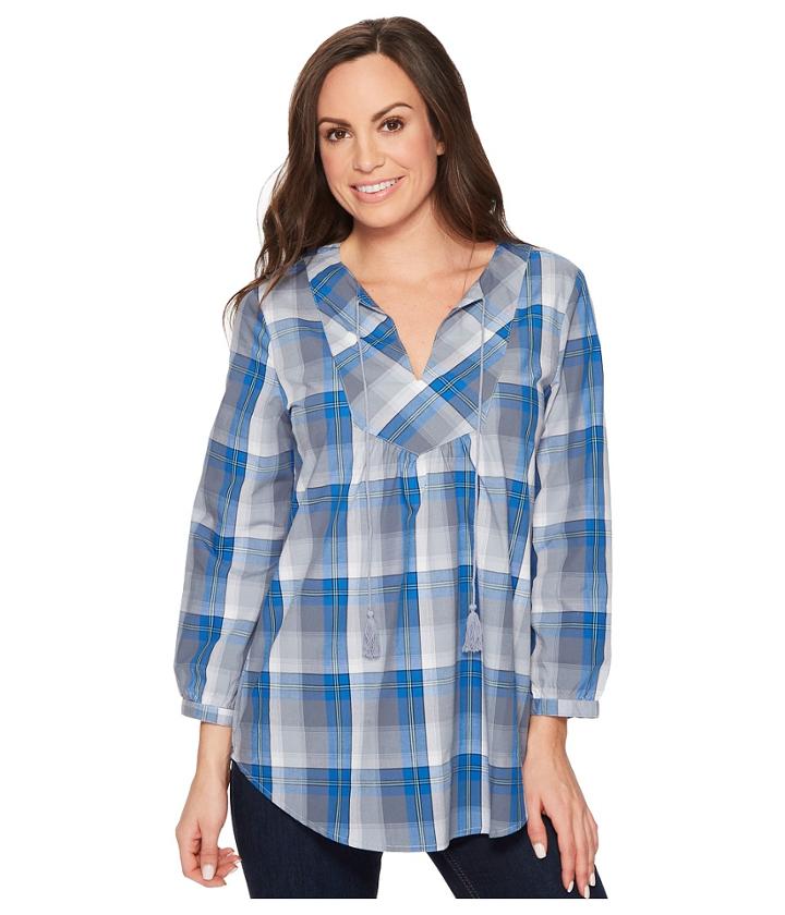 Roper 1262 Blue Grey Plaid (blue) Women's Long Sleeve Pullover