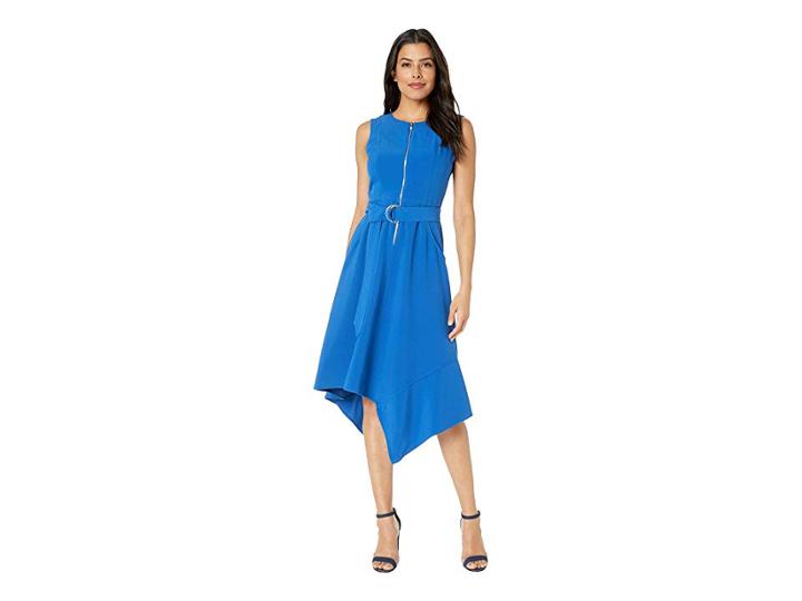 Taylor Sleeveless Solid Zip Front D-ring Sash Dress (electric Blue) Women's Dress