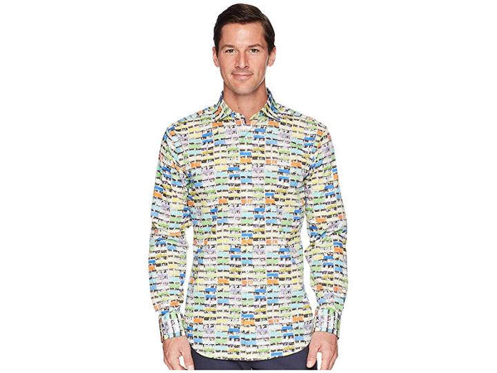 Bugatchi Shaped Fit Long Sleeve Woven Shirt (candy) Men's Clothing