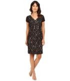 Nue By Shani V-neck Lace Dress With Satin Piping Detail (black/nude) Women's Dress