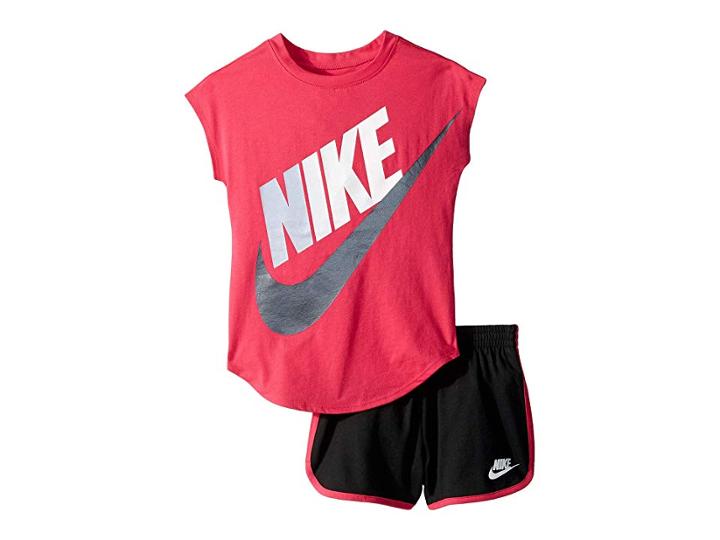 Nike Kids Futura Short Sleeve T-shirt And Shorts Set (little Kids) (black) Girl's Active Sets