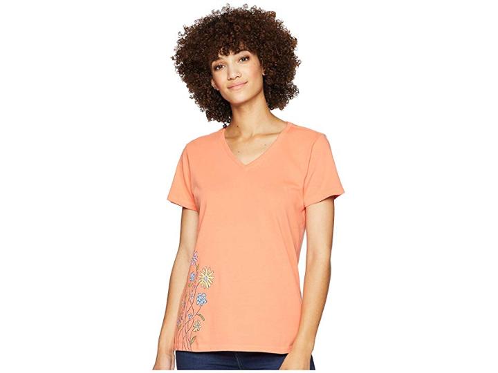Life Is Good Keep It Wildflowers Crusher Vee T-shirt (fresh Coral) Women's T Shirt