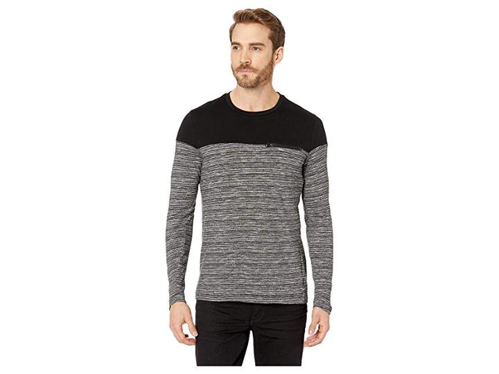 Kenneth Cole New York Long Sleeve Space Dye Crew W/ Zip (charcoal Heather) Men's T Shirt