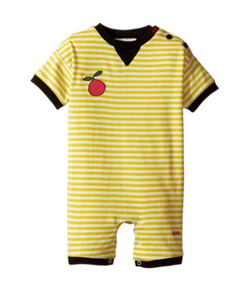 Sonia Rykiel Kids Short Sleeve Striped Romper W/ Fruit Patch Detail (infant) (white/yellow) Girl's Jumpsuit & Rompers One Piece