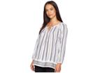 Dylan By True Grit Kenzie Pintuck Long Sleeve Tunic With Embroidered Border (pool/indigo) Women's Long Sleeve Pullover