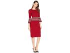 Gabby Skye Bell Sleeve Fitted Sweater Dress (eastern Ruby/powder/black) Women's Dress