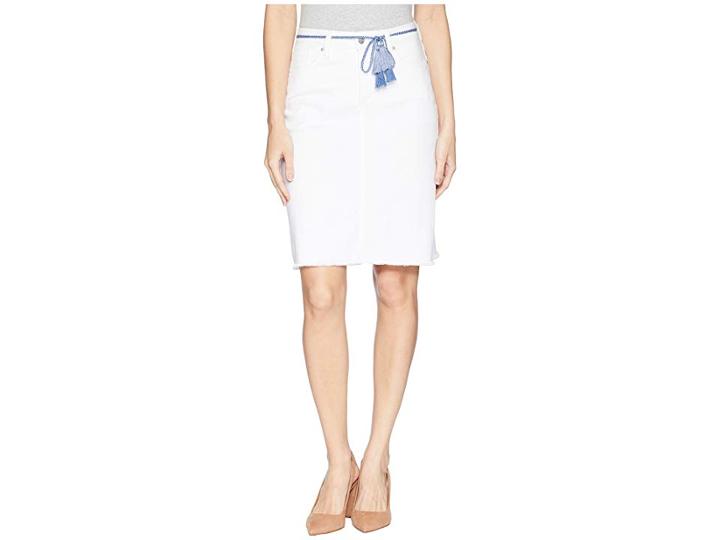 Nydj Five-pocket Skirt W/ Tassel Belt (optic White) Women's Skirt