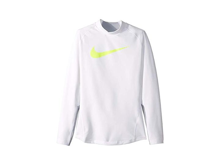 Nike Kids Pro Warm Long Sleeve Mock Top (little Kids/big Kids) (white/wolf Grey/volt) Boy's Clothing