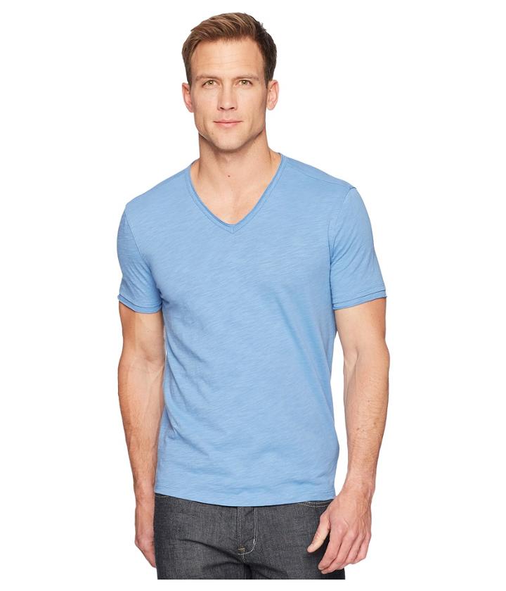 John Varvatos Star U.s.a. Short Sleeve Slub V-neck With Cut Raw Edge K3595u1b (petrol Blue) Men's Clothing