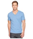 John Varvatos Star U.s.a. Short Sleeve Slub V-neck With Cut Raw Edge K3595u1b (petrol Blue) Men's Clothing