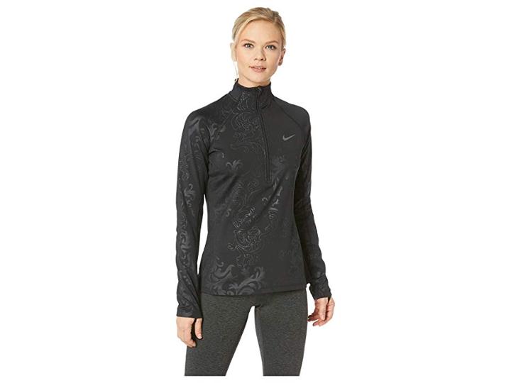 Nike Pro Top Long Sleeve 1/2 Zip Royal Print (black/white) Women's Workout
