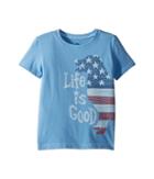 Life Is Good Kids Crusher Big Flag Dog Tee (toddler) (powder Blue) Kid's T Shirt